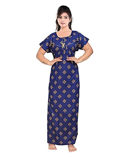 VALENCIA SLEEPWEAR Women's Pure Cotton Printed Maxi Nighty with Pocket Nightdress Night Suit Gown for Women and Girls Nightwear Female for Regular Use Nightgown Free Size
