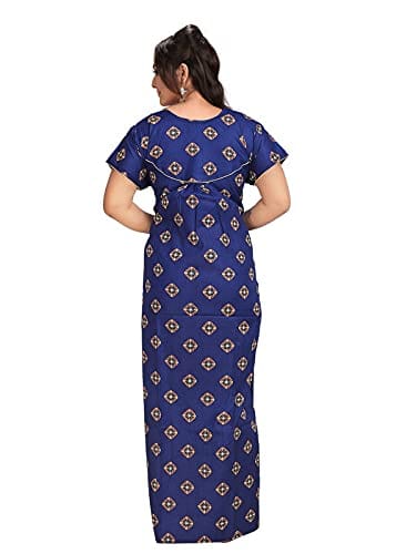 VALENCIA SLEEPWEAR Women's Pure Cotton Printed Maxi Nighty with Pocket Nightdress Night Suit Gown for Women and Girls Nightwear Female for Regular Use Nightgown Free Size