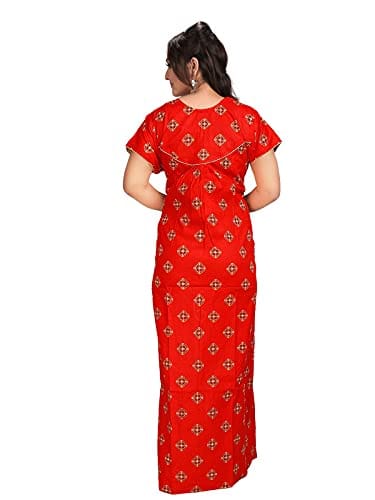 VALENCIA SLEEPWEAR Women's Pure Cotton Printed Maxi Nighty with Pocket Nightdress Night Suit Gown for Women and Girls Nightwear Female for Regular Use Nightgown Free Size