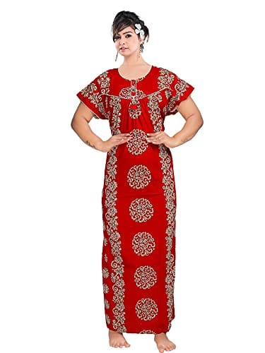 VALENCIA SLEEPWEAR Women's Pure Cotton Printed Maxi Nighty with Pocket Nightdress Night Suit Gown for Women and Girls Nightwear Female for Regular Use Nightgown Free Size