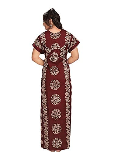 VALENCIA SLEEPWEAR Women's Pure Cotton Printed Maxi Nighty with Pocket Nightdress Night Suit Gown for Women and Girls Nightwear Female for Regular Use Nightgown Free Size