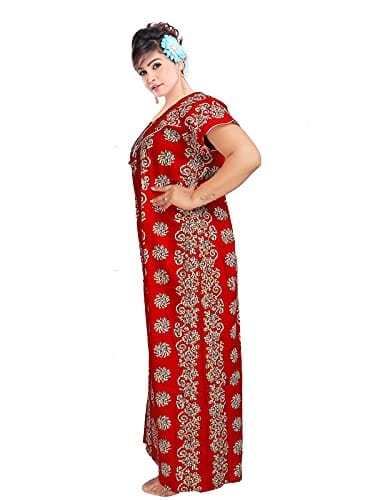 VALENCIA SLEEPWEAR Women's Pure Cotton Printed Maxi Nighty with Pocket Nightdress Night Suit Gown for Women and Girls Nightwear Female for Regular Use Nightgown Free Size