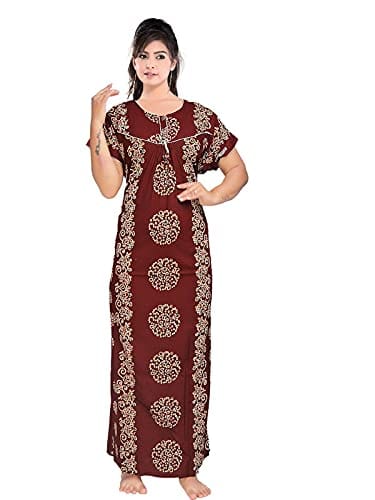 VALENCIA SLEEPWEAR Women's Pure Cotton Printed Maxi Nighty with Pocket Nightdress Night Suit Gown for Women and Girls Nightwear Female for Regular Use Nightgown Free Size