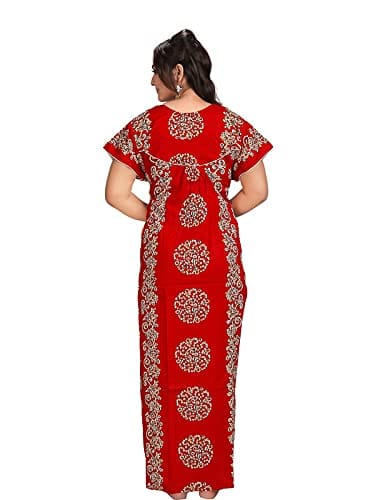 VALENCIA SLEEPWEAR Women's Pure Cotton Printed Maxi Nighty with Pocket Nightdress Night Suit Gown for Women and Girls Nightwear Female for Regular Use Nightgown Free Size
