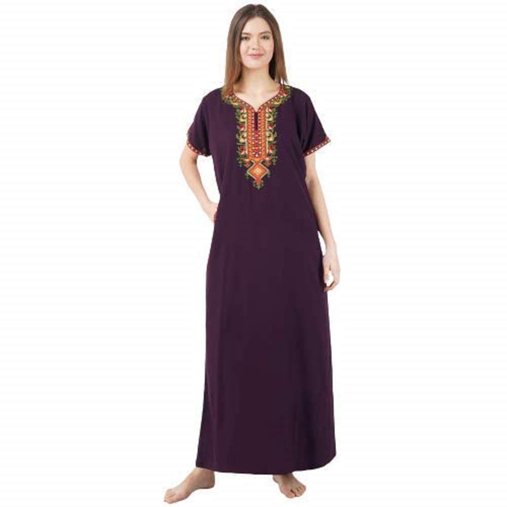 KOI SLEEPWEAR Women's Cotton Blend Embroidered Maxi Nightgown