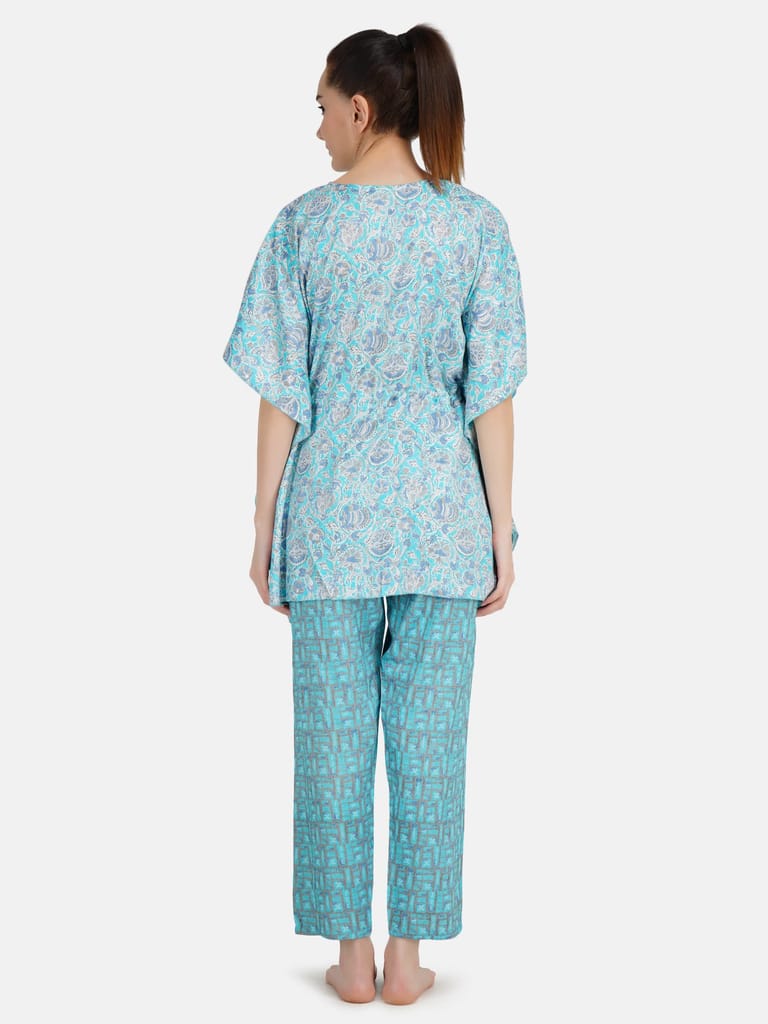 KOI SLEEPWEAR Women's Printed Rayon Chinese Collor Top & Pyjama Night Suit Lounge Wear