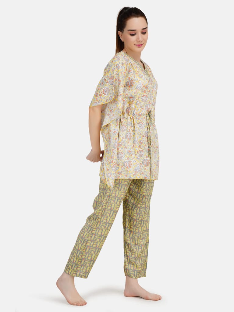 KOI SLEEPWEAR Women's Printed Rayon Chinese Collor Top & Pyjama Night Suit Lounge Wear