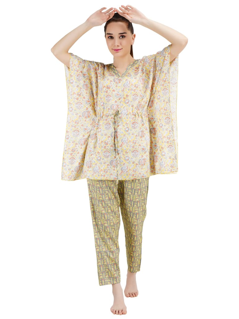 KOI SLEEPWEAR Women's Printed Rayon Chinese Collor Top & Pyjama Night Suit Lounge Wear