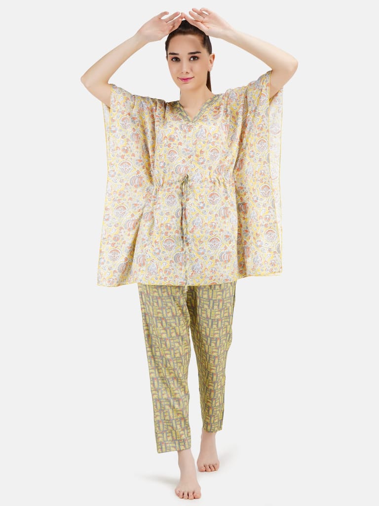 KOI SLEEPWEAR Women's Printed Rayon Chinese Collor Top & Pyjama Night Suit Lounge Wear