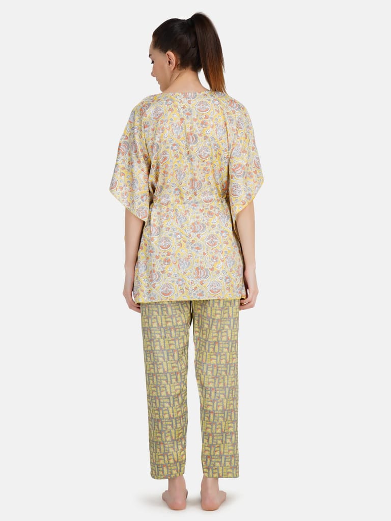 KOI SLEEPWEAR Women's Printed Rayon Chinese Collor Top & Pyjama Night Suit Lounge Wear