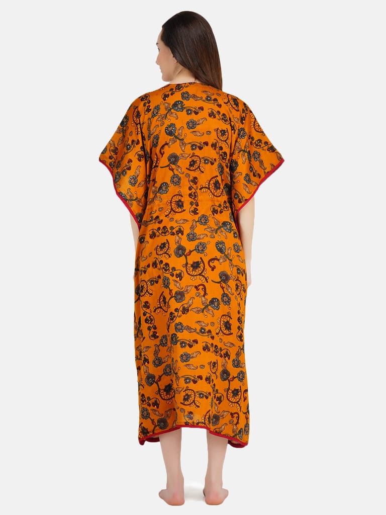 KOI SLEEPWEAR Women's Silk Maternity Kaftan Breastfeeding Gown Dress with Feeding Pocket Maxi Night Gown for Pregnant Women - Mustard