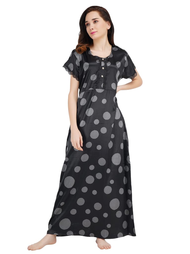 KOI SLEEPWEAR Women's Satin Nighty Frock Ball Checks / Maxi Night Gown for Women - Black - Nightwear & Loungewear | Buy online on ZillyBuy