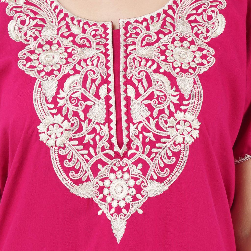 KOI SLEEPWEAR lizzybizzy Nightgown with White Floral Embroidery with Pockets Comfortable for Women (Free Size)