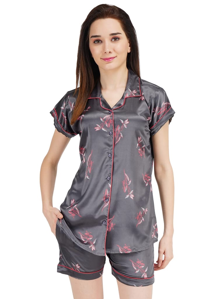 KOI SLEEPWEAR Women's Printed Satin Shirt & Short Sleeve Night Suit Lounge Wear - Nightwear & Loungewear | Buy online on ZillyBuy