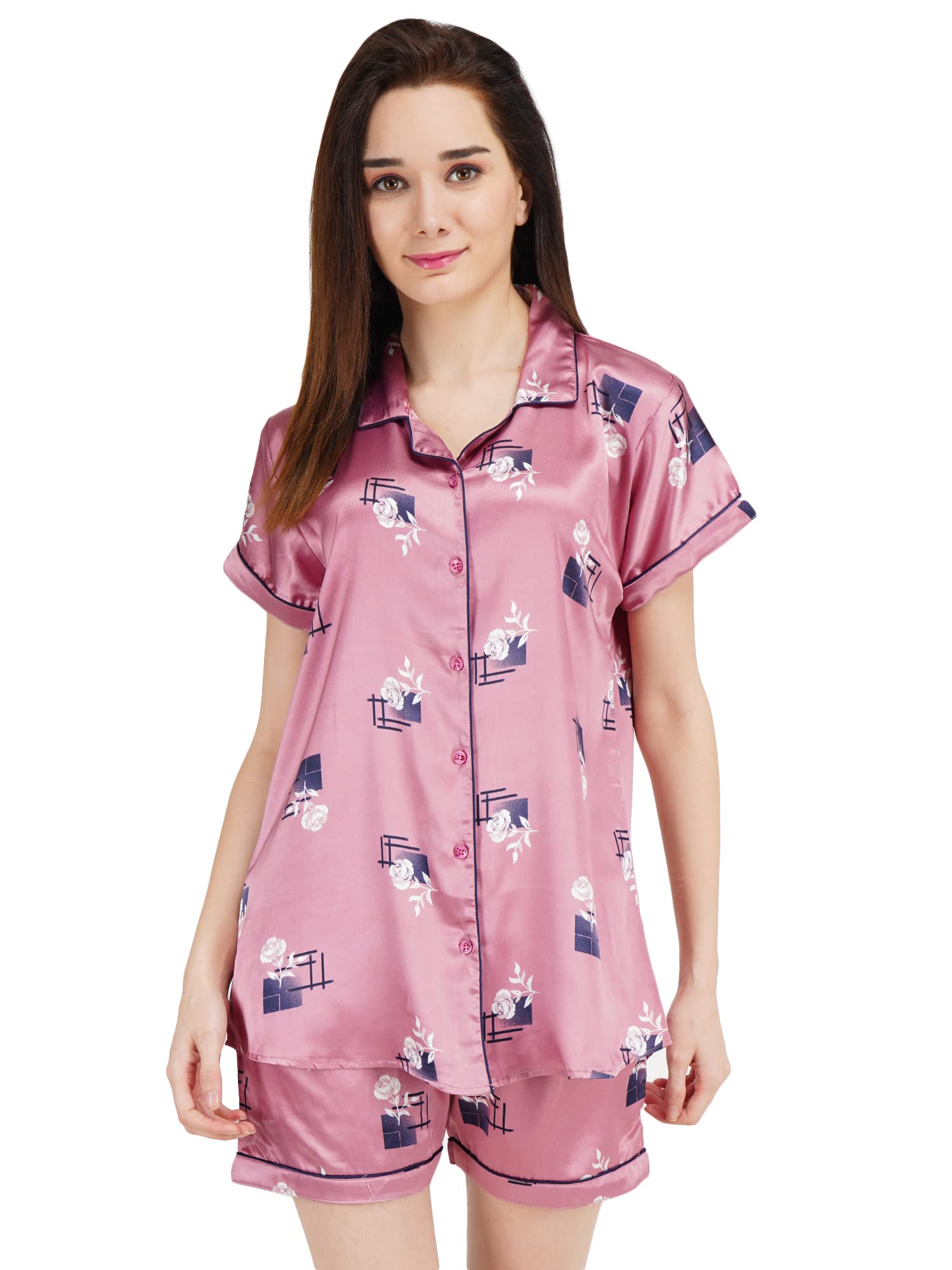 KOI SLEEPWEAR Women Satin Short Nightsuit Set - Rose Onion