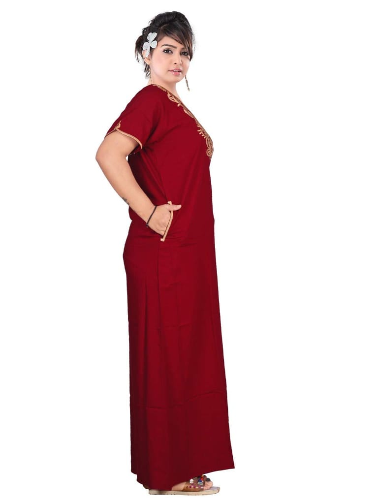 VALENCIA SLEEPWEAR Cream Floral Embroidery Gown Maxi Nightwear Nighty Lizzy Bizzy Soft Fabric Length Night Slip for Women