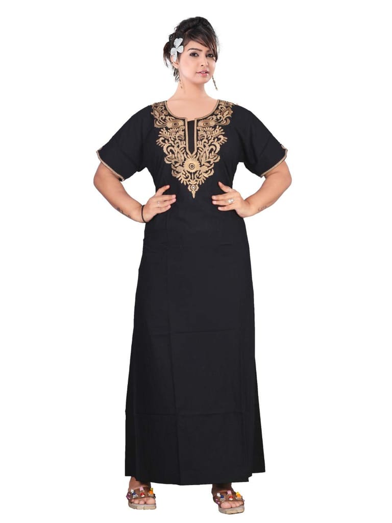 VALENCIA SLEEPWEAR Cream Floral Embroidery Gown Maxi Nightwear Nighty Lizzy Bizzy Soft Fabric Length Night Slip for Women