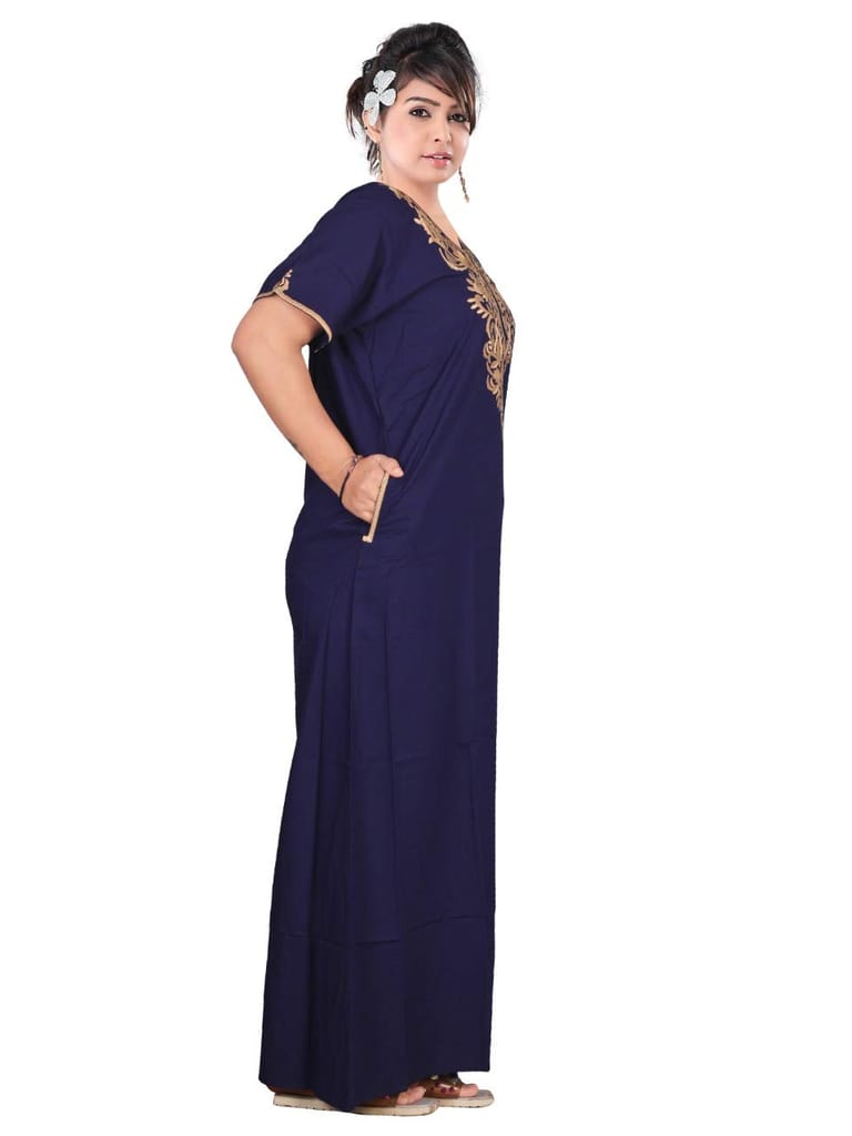 VALENCIA SLEEPWEAR Cream Floral Embroidery Gown Maxi Nightwear Nighty Lizzy Bizzy Soft Fabric Length Night Slip for Women