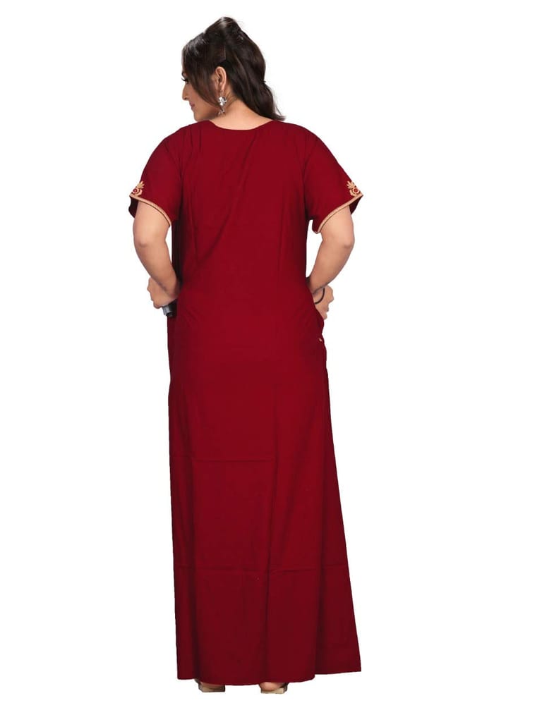 VALENCIA SLEEPWEAR Cream Floral Embroidery Gown Maxi Nightwear Nighty Lizzy Bizzy Soft Fabric Length Night Slip for Women