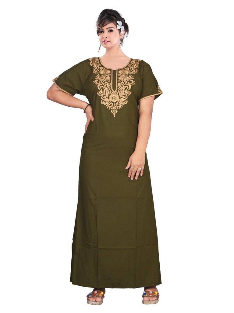 VALENCIA SLEEPWEAR Cream Floral Embroidery Gown Maxi Nightwear Nighty Lizzy Bizzy Soft Fabric Length Night Slip for Women