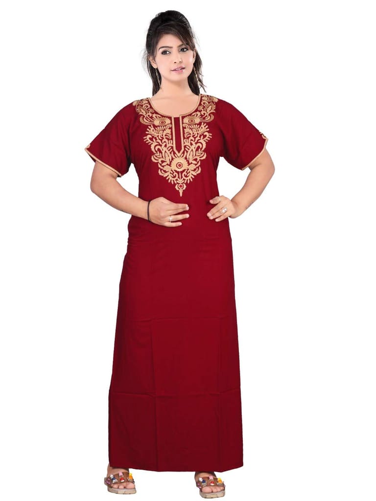 VALENCIA SLEEPWEAR Cream Floral Embroidery Gown Maxi Nightwear Nighty Lizzy Bizzy Soft Fabric Length Night Slip for Women