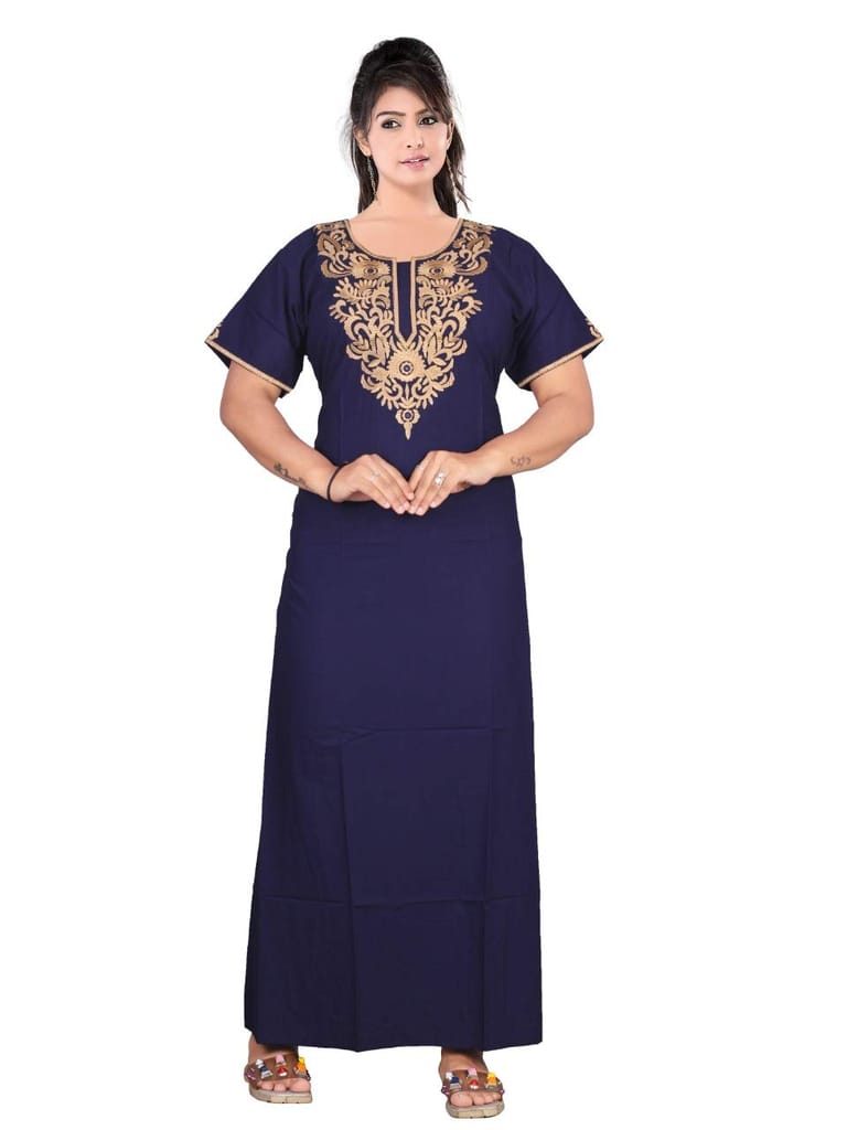 VALENCIA SLEEPWEAR Cream Floral Embroidery Gown Maxi Nightwear Nighty Lizzy Bizzy Soft Fabric Length Night Slip for Women