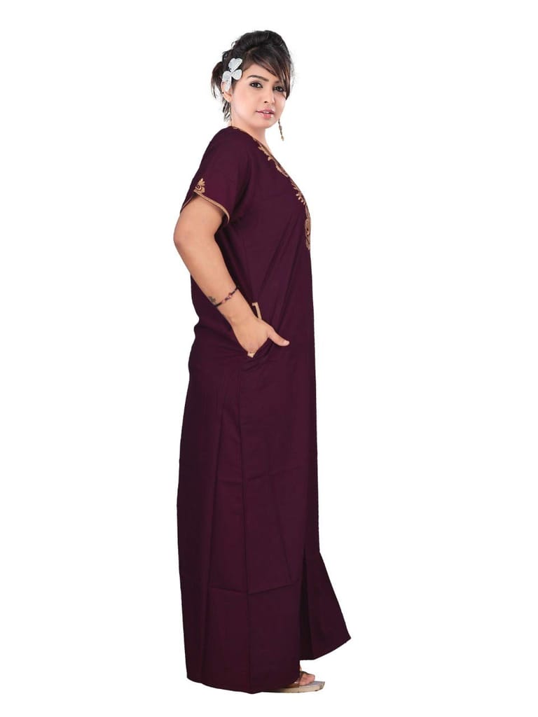 VALENCIA SLEEPWEAR Cream Floral Embroidery Gown Maxi Nightwear Nighty Lizzy Bizzy Soft Fabric Length Night Slip for Women