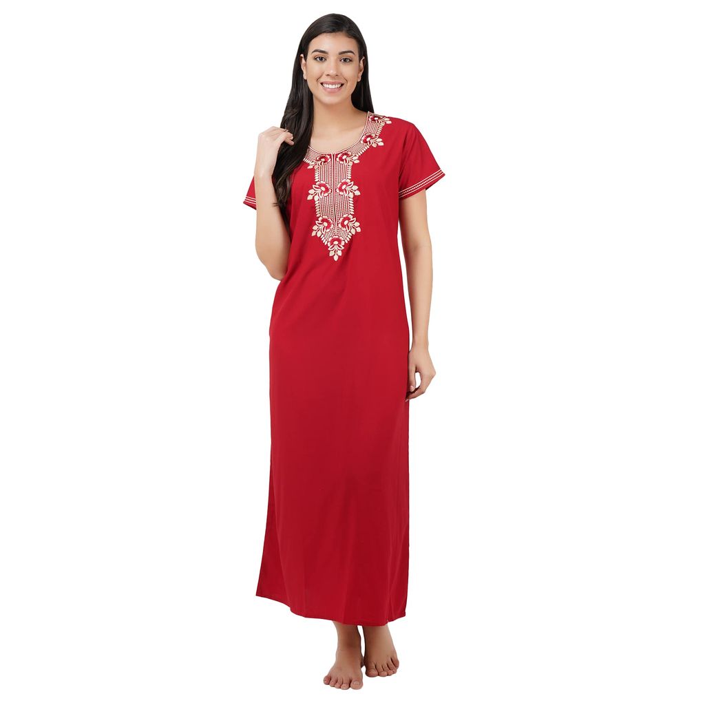 KOI SLEEPWEAR Premium Women Embroidery Night Gown Lizzybizzy Cotton Nighty Maxi