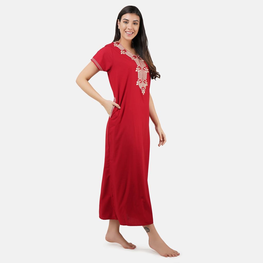 KOI SLEEPWEAR Premium Women Embroidery Night Gown Lizzybizzy Cotton Nighty Maxi
