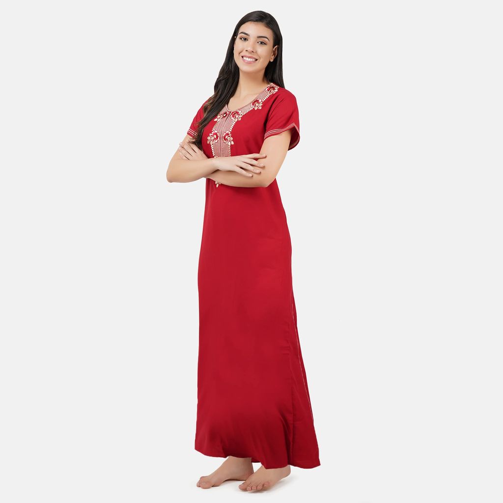 KOI SLEEPWEAR Premium Women Embroidery Night Gown Lizzybizzy Cotton Nighty Maxi