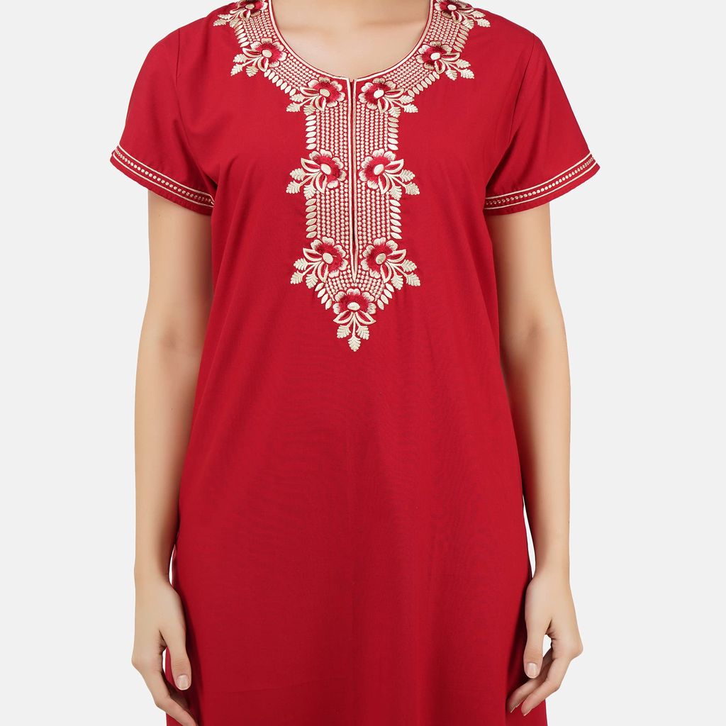 KOI SLEEPWEAR Premium Women Embroidery Night Gown Lizzybizzy Cotton Nighty Maxi