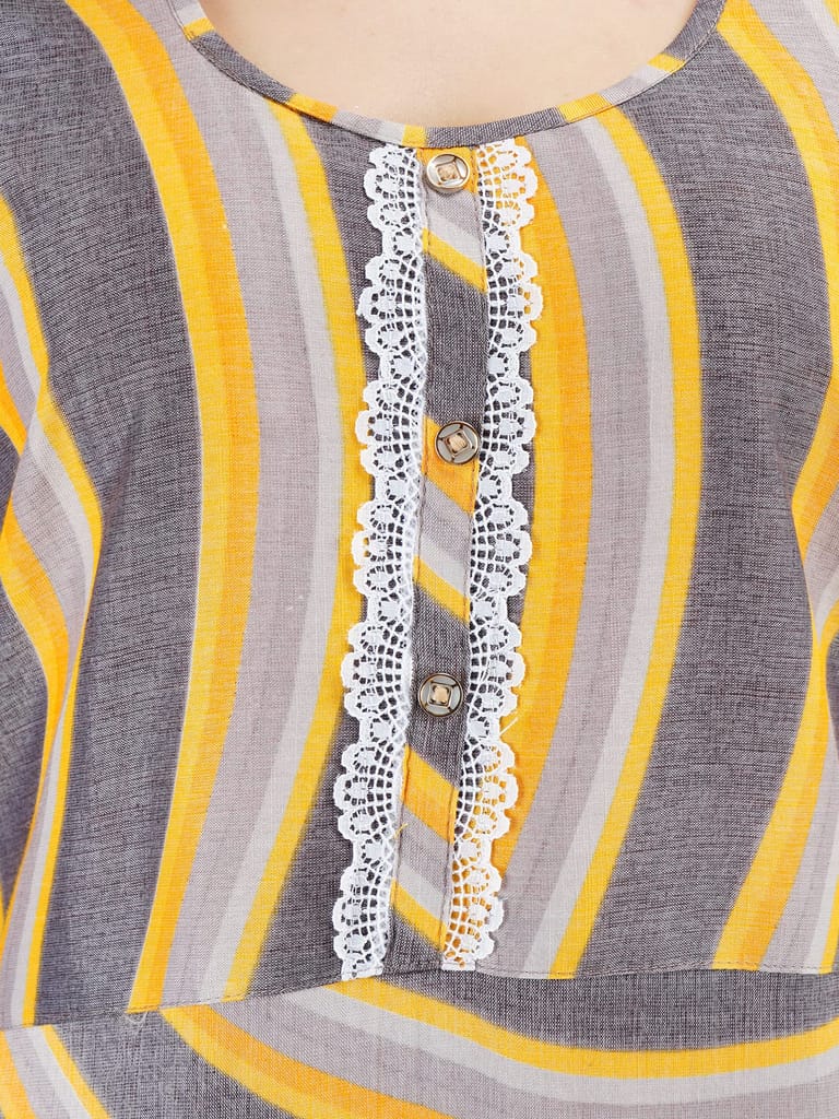 KOI SLEEPWEAR Women's White Lace Frock/Maxi Night Gown for Women - Yellow Grey