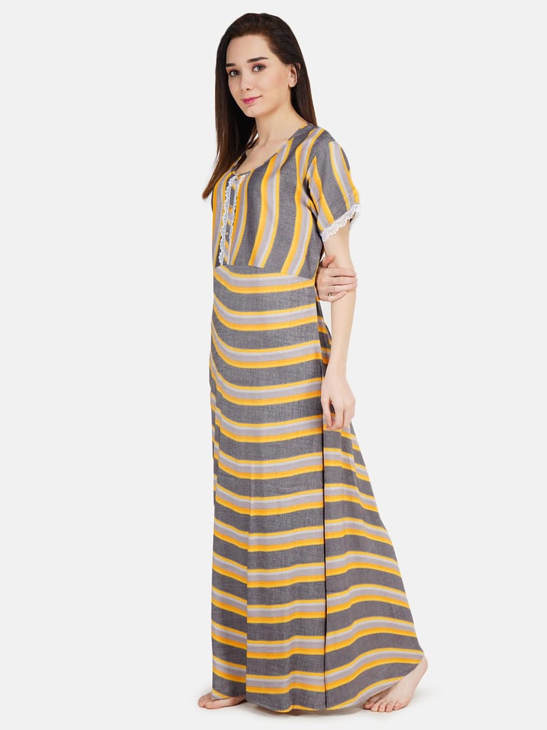 KOI SLEEPWEAR Women's White Lace Frock/Maxi Night Gown for Women - Yellow Grey