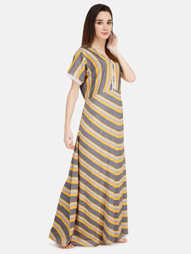 KOI SLEEPWEAR Women's White Lace Frock/Maxi Night Gown for Women - Yellow Grey