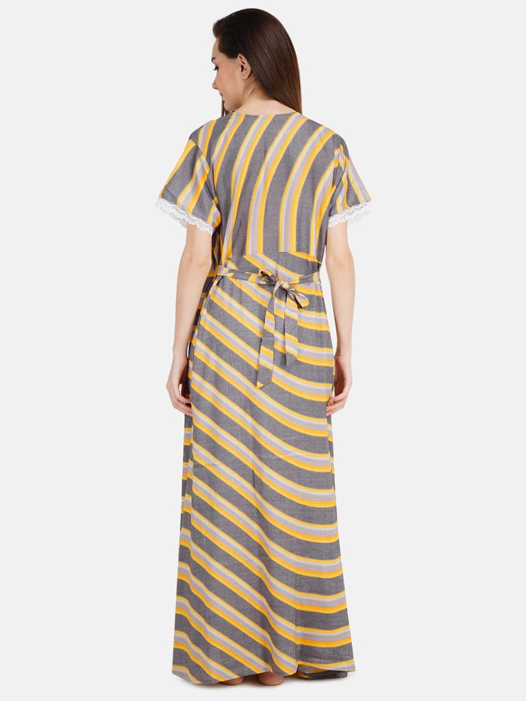 KOI SLEEPWEAR Women's White Lace Frock/Maxi Night Gown for Women - Yellow Grey