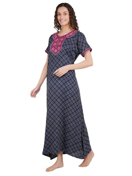 KOI SLEEPWEAR Premium Women Embroidery Night Gown Soft Breathable Alpine Fabric Nighty Maxi