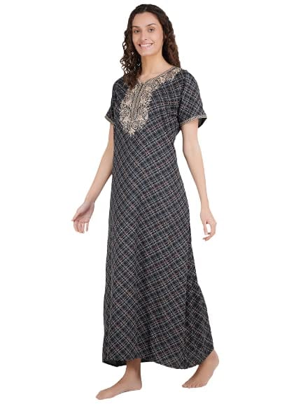 KOI SLEEPWEAR Premium Women Embroidery Night Gown Soft Breathable Alpine Fabric Nighty Maxi