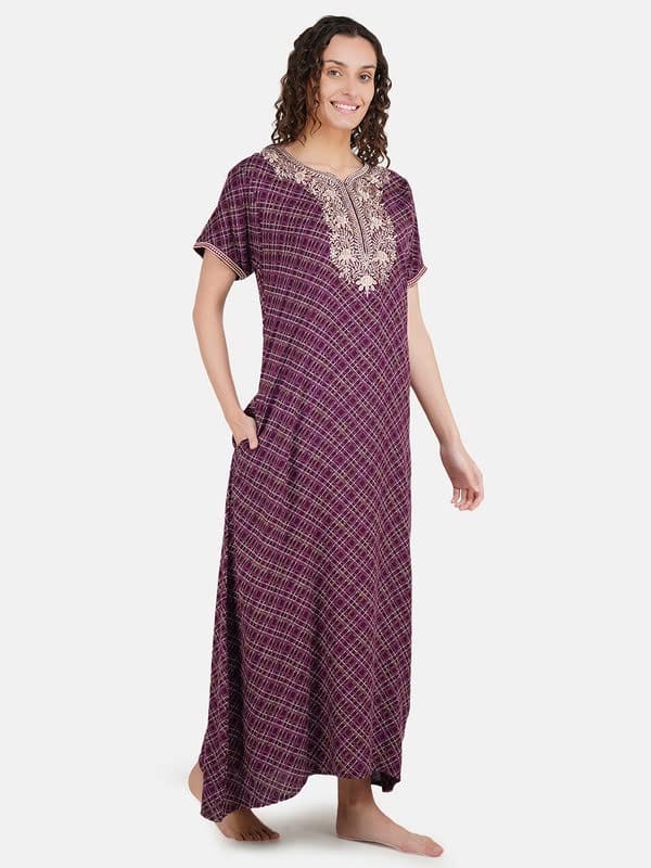 KOI SLEEPWEAR Premium Women Embroidery Night Gown Soft Breathable Alpine Fabric Nighty Maxi