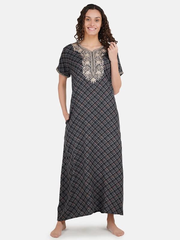 KOI SLEEPWEAR Premium Women Embroidery Night Gown Soft Breathable Alpine Fabric Nighty Maxi