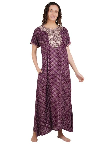 KOI SLEEPWEAR Premium Women Embroidery Night Gown Soft Breathable Alpine Fabric Nighty Maxi
