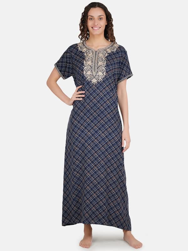 KOI SLEEPWEAR Premium Women Embroidery Night Gown Soft Breathable Alpine Fabric Nighty Maxi