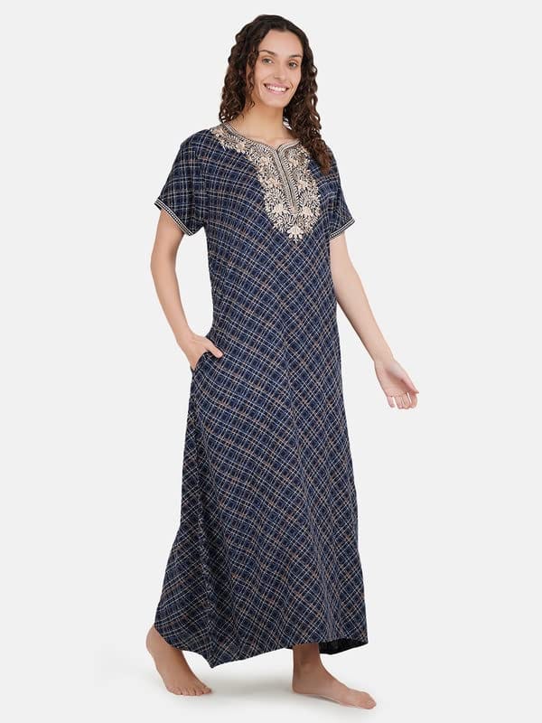 KOI SLEEPWEAR Premium Women Embroidery Night Gown Soft Breathable Alpine Fabric Nighty Maxi