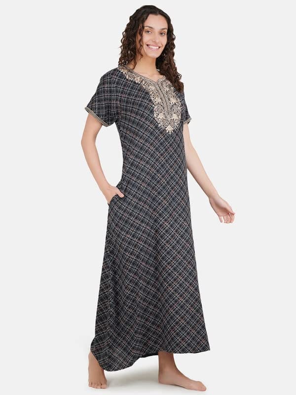 KOI SLEEPWEAR Premium Women Embroidery Night Gown Soft Breathable Alpine Fabric Nighty Maxi