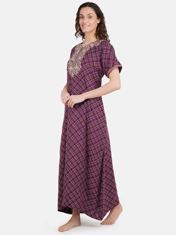 KOI SLEEPWEAR Premium Women Embroidery Night Gown Soft Breathable Alpine Fabric Nighty Maxi