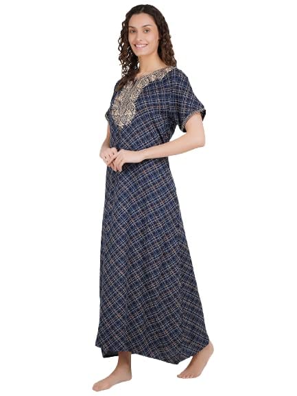 KOI SLEEPWEAR Premium Women Embroidery Night Gown Soft Breathable Alpine Fabric Nighty Maxi