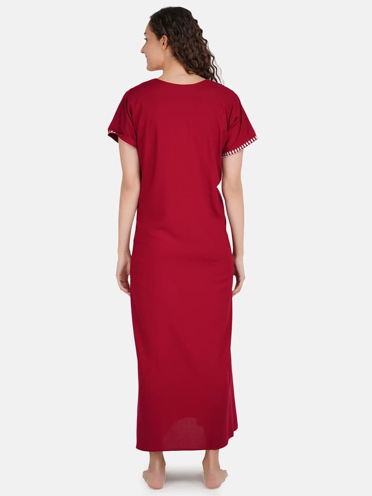 KOI SLEEPWEAR Premium Women White SIX Flower Embroidery Night Gown Lizzybizzy Cotton Nighty Maxi