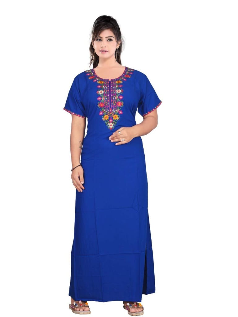 VALENCIA SLEEPWEAR Floral Embroidery Gown Maxi Nightwear Nighty Lizzy Bizzy Soft Fabric Length Night Slip