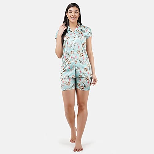 VALENCIA SLEEPWEAR Digital Pattern Print Satin Short Night Suit Night Dress Loungewear Shorts