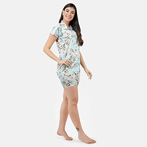 VALENCIA SLEEPWEAR Digital Pattern Print Satin Short Night Suit Night Dress Loungewear Shorts