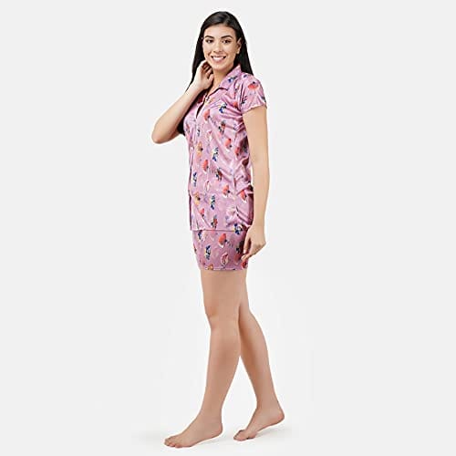 VALENCIA SLEEPWEAR Digital Pattern Print Satin Short Night Suit Night Dress Loungewear Shorts